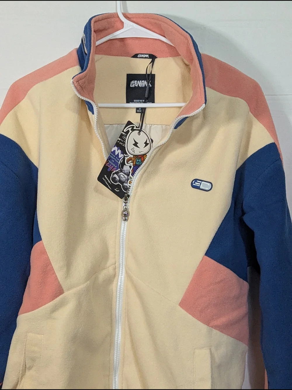 NWT Genanx Oversized Colorblock Fleece Jacket Size M Cream Pink Blue Y2K Streetw